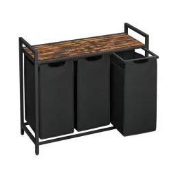 Panier à linge METALO TRIO / Noir + bois brun