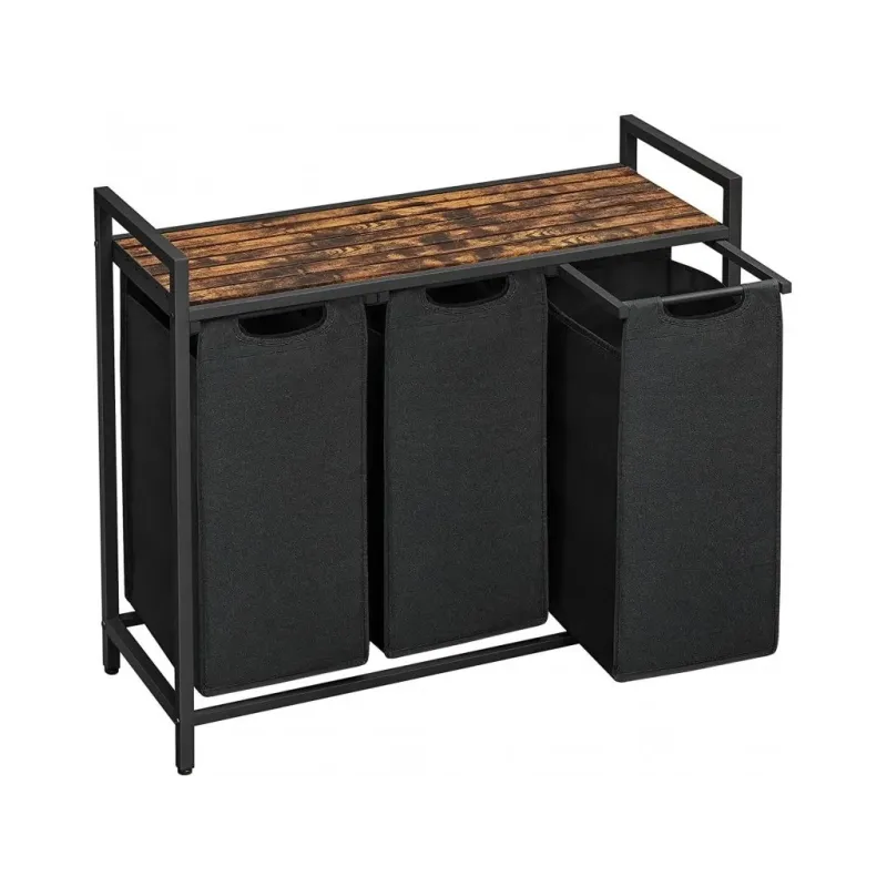 Panier à linge METALO TRIO / Noir + bois brun