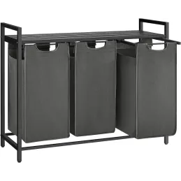 Panier à linge METALO TRIO / Noir + bois anthracite