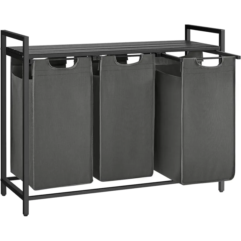 Panier à linge METALO TRIO / Noir + bois anthracite