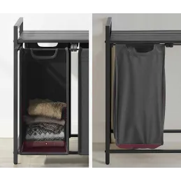 Panier à linge METALO TRIO / Noir + bois anthracite