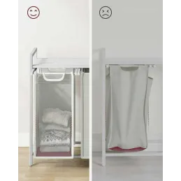 Panier à linge METALO TRIO / Blanc + bois blanc
