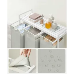 Panier à linge METALO TRIO / Blanc + bois blanc