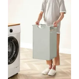 Panier à linge METALO TRIO / Blanc + bois blanc