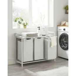 Panier à linge METALO TRIO / Blanc + bois blanc