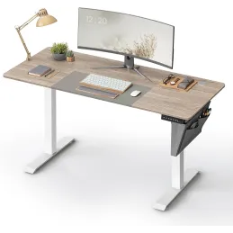 Bureau électrique réglable en hauteur GARDO 1400 x 600 / Blanc - Chêne sonoma