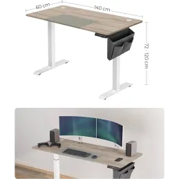 Bureau électrique réglable en hauteur GARDO 1400 x 600 / Blanc - Chêne sonoma