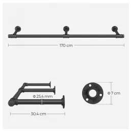 Tringle à vêtements REGALO 1700 mm / Noir mat
