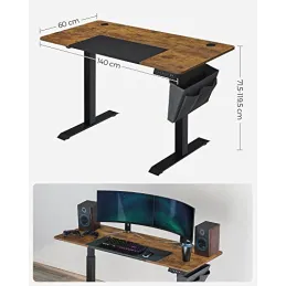 Bureau électrique réglable en hauteur GARDO 1400 x 600 / Noir