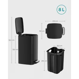Poubelle AXO à pédale 8 L / Noir mat