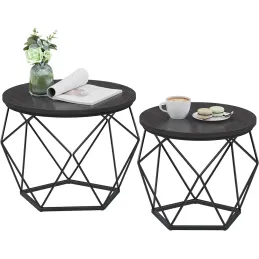 Ensemble de 2 tables basses ORION / Noir mat – bois noir