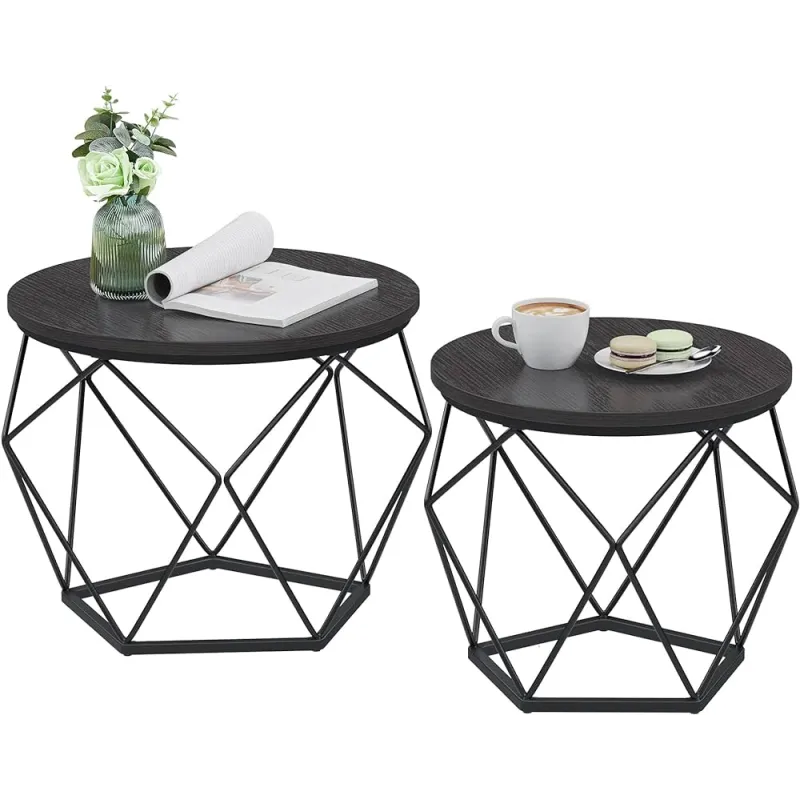 Ensemble de 2 tables basses ORION / Noir mat – bois noir