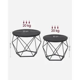 Ensemble de 2 tables basses ORION / Noir mat – bois noir