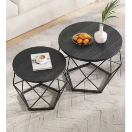 Ensemble de 2 tables basses ORION / Noir mat – bois noir