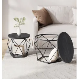 Ensemble de 2 tables basses ORION / Noir mat – bois noir