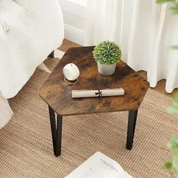 Set de 3 tables basses LUVERO / Noir mat – bois vintage