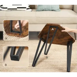 Set de 3 tables basses LUVERO / Noir mat – bois vintage