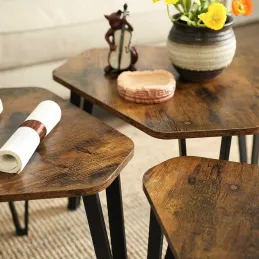 Set de 3 tables basses LUVERO / Noir mat – bois vintage