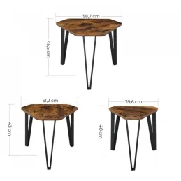 Set de 3 tables basses LUVERO / Noir mat – bois vintage
