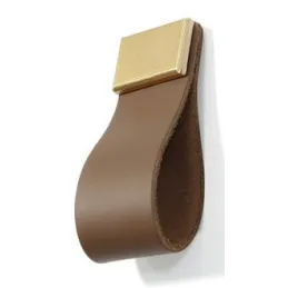 Poignée bouton en cuir DALLAS / cuir marron – embout doré