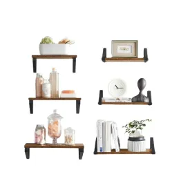 Lot de 3 étagères REGALO Shelf / Noir mat – bois vintage