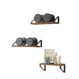 Lot de 3 étagères REGALO Shelf / Noir mat – bois vintage