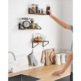 Lot de 3 étagères REGALO Shelf / Noir mat – bois vintage