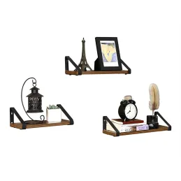 Lot de 3 étagères REGALO Shelf / Noir mat – bois vintage