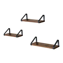 Lot de 3 étagères REGALO Shelf / Noir mat – bois vintage