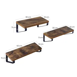 Lot de 3 étagères REGALO Shelf / Noir mat – bois vintage