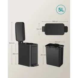 Poubelle DESERT à pédale 5 L / Noir mat
