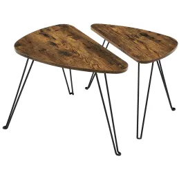Set de 2 tables basses LION / Noir mat – bois vintage