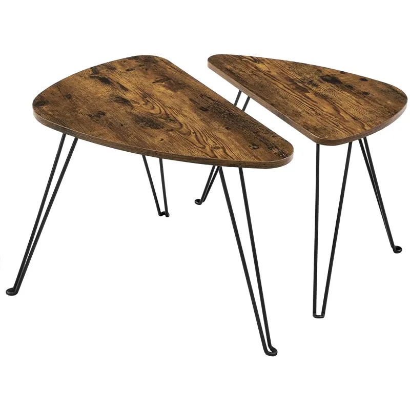 Set de 2 tables basses LION / Noir mat – bois vintage