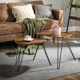 Set de 2 tables basses LION / Noir mat – bois vintage