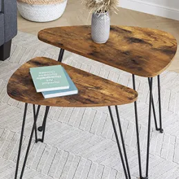 Set de 2 tables basses LION / Noir mat – bois vintage