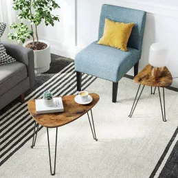 Set de 2 tables basses LION / Noir mat – bois vintage