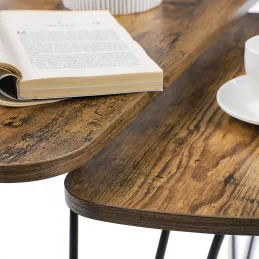 Set de 2 tables basses LION / Noir mat – bois vintage