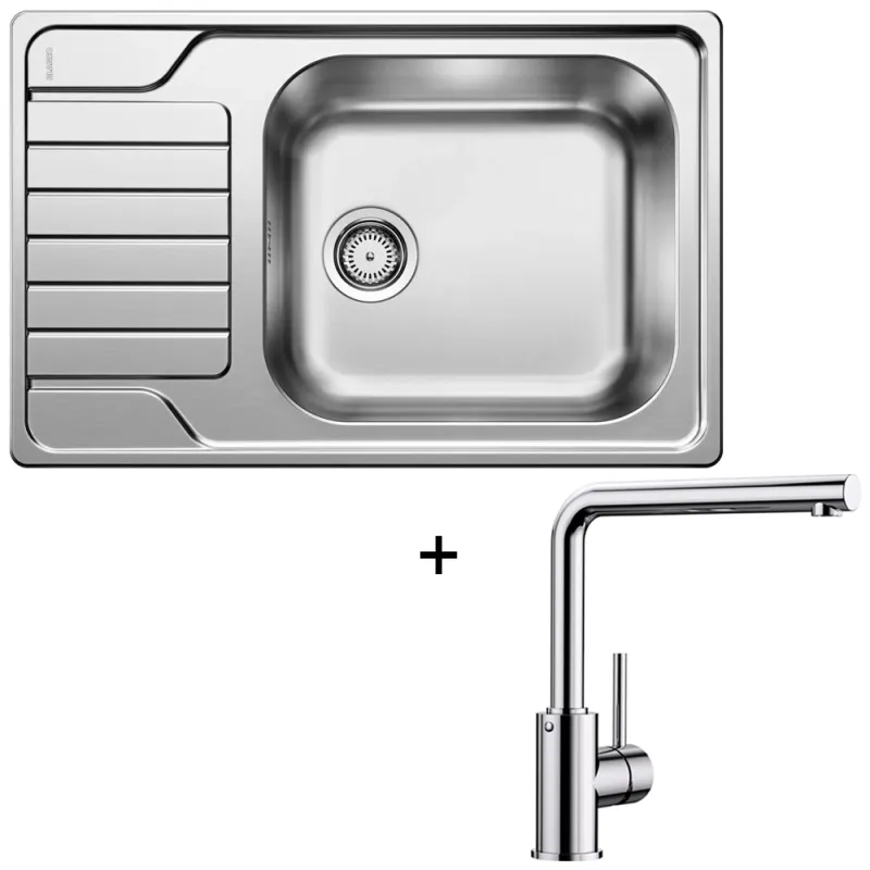 Ensemble évier en inox Blanco DINAS XL 6 S Compact + robinet MILA / Chrome brillant