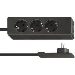 Multiprise 3× 230 V avec fiche plate SLIM SCHUKO / Noir mat