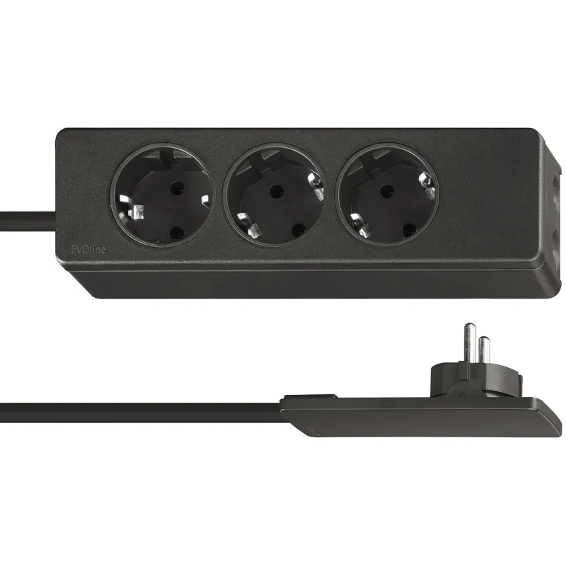 Multiprise 3× 230 V avec fiche plate SLIM SCHUKO / Noir mat