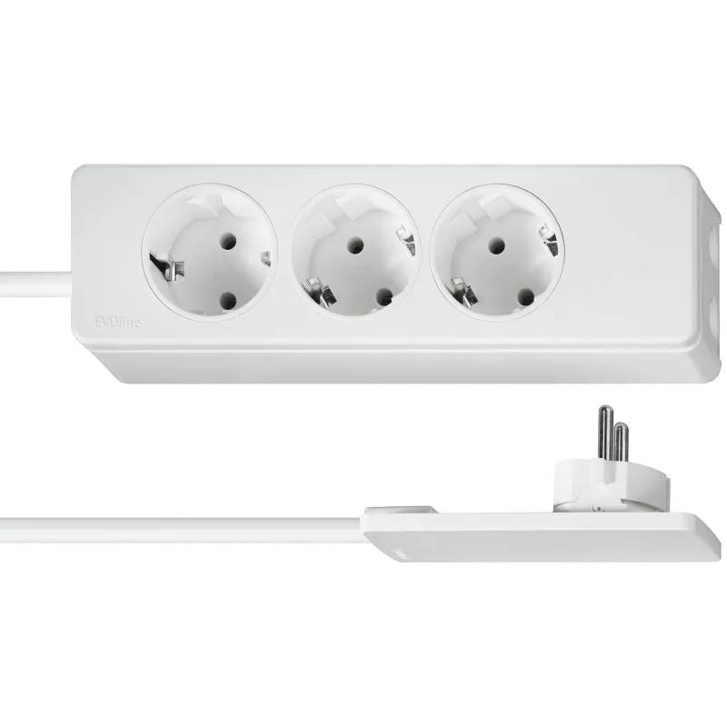 Multiprise 3 prises 230 V avec fiche plate SLIM SCHUKO / Blanche