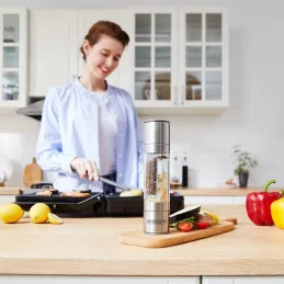 Moulin à sel et à poivre 2-en-1 en céramique / Acier inoxydable