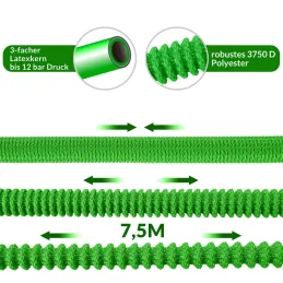 Tuyau d’arrosage flexible avec accessoires complets et support / Vert