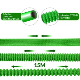 Tuyau d’arrosage flexible avec accessoires complets et support / Vert