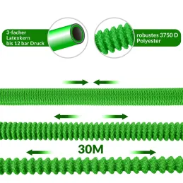 Tuyau d’arrosage flexible avec accessoires complets et support / Vert