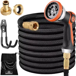 Tuyau d’arrosage Flexi avec accessoires complets et support / Noir