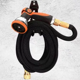 Tuyau d’arrosage Flexi avec accessoires complets et support / Noir