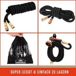 Tuyau d’arrosage Flexi avec accessoires complets et support / Noir