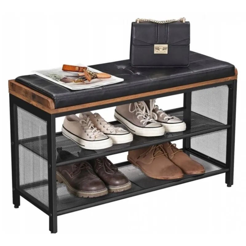 Meuble à chaussures avec pouf CASSA / Noir mat