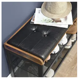 Meuble à chaussures avec pouf CASSA / Noir mat
